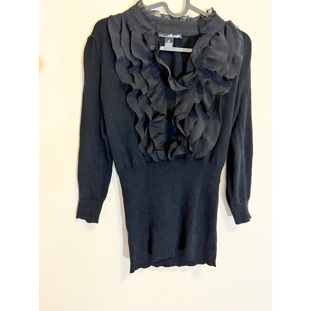 willi smith Women's classic Sweaterwith ruffles of black color 78% COTTON Size M
